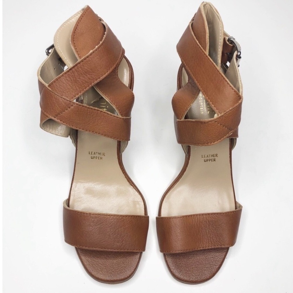 Summit by White Mountain Brown Leather Block Heel Sandals Italy Size 38/7.5 US - Picture 3 of 7